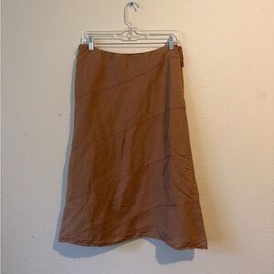 Valerie Stevens Brown Linen Skirt | Petite 12 | A-Line Midi | Lightweight Boho